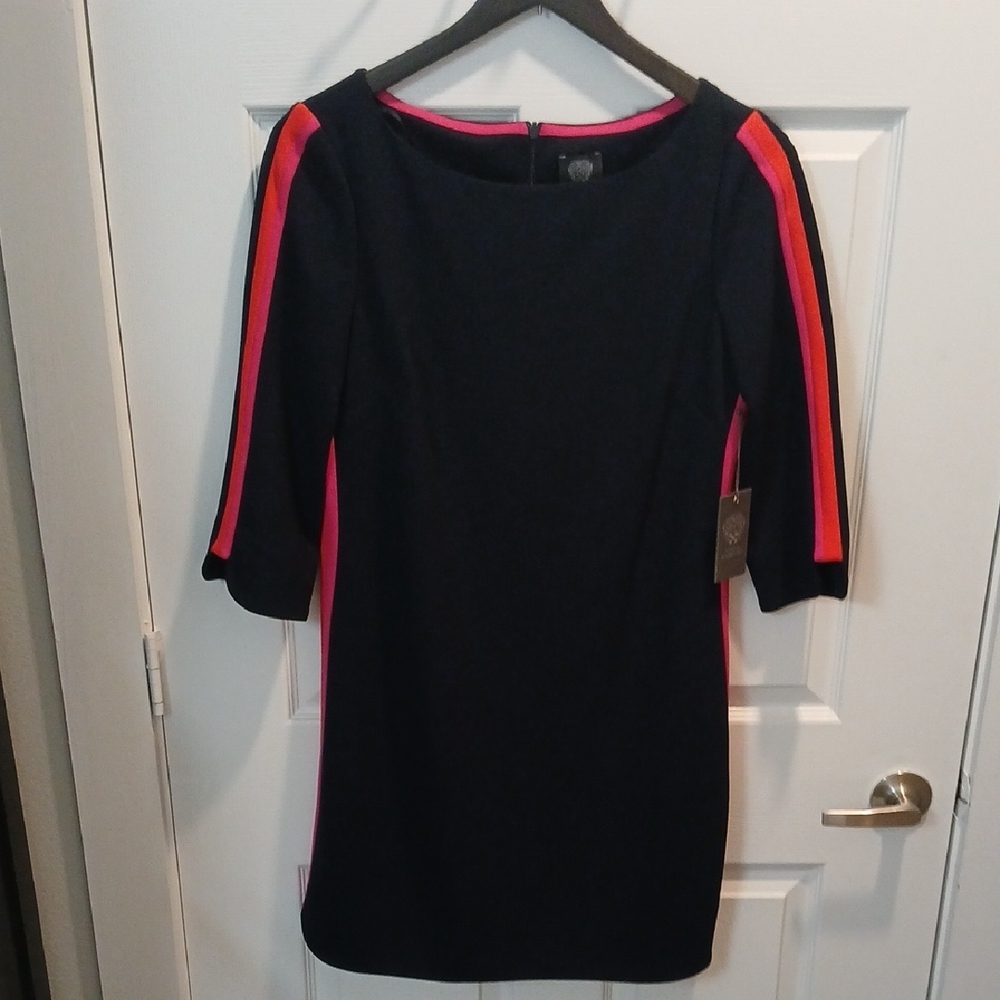 Vince Camuto Black Dress with Pink and Orange Stripes